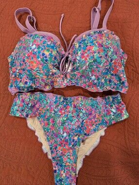 Lilac Multicolor Floral Print Bikini Set - Women’s Swim